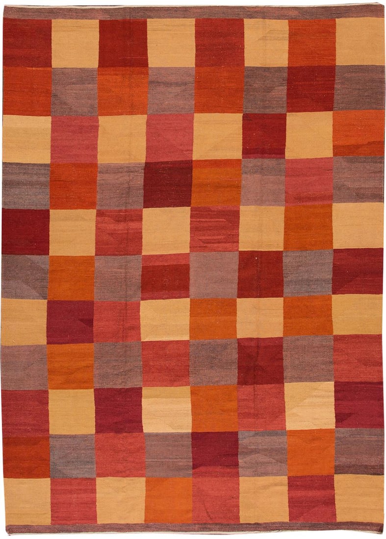 Vibrant Multicolored Geometric Turkish Kilim Rug 8'07 x 11'08 Wool: Vibrant Multicolored Geometric Turkish Kilim Rug 8'07 x 11'08 Wool Elevate your living space with this stunning Fine Modern Geometric Multicolored Kilim Rug. Crafted in Turkey, this rug features a vib