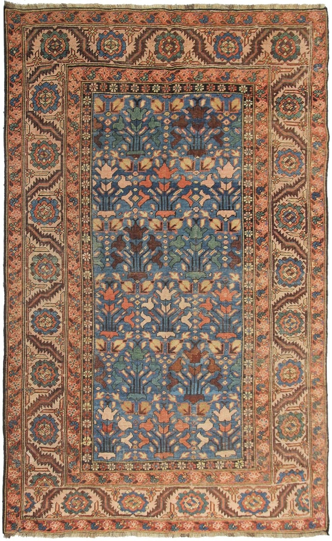 Antique Tree of Life Hand Knotted Wool Area Rug Blue 160cm x 213cm: Antique Tree of Life Hand Knotted Wool Area Rug Blue 160cm x 213cm Rare antique traditional area rug in a blue colorway with Tree of Life regional design and floral, geometric patterning. It is handma