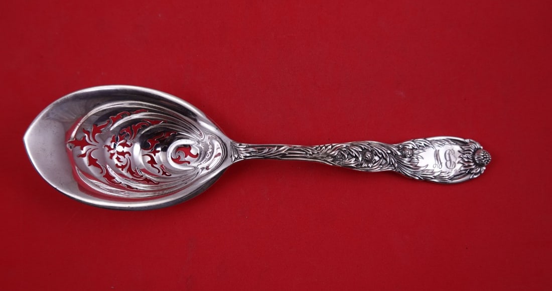 Tiffany & Co Chrysanthemum Sterling Silver Pierced Ice Spoon 9 1/4 (1 of 2)