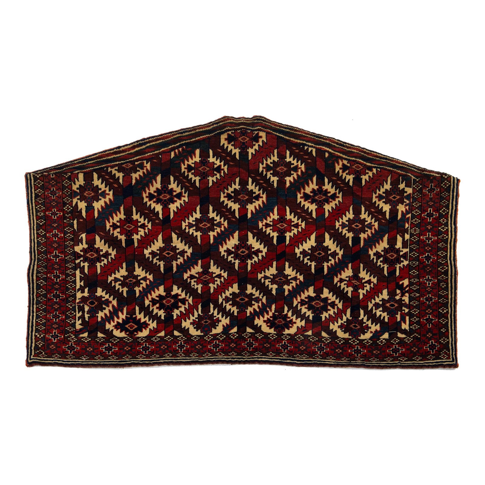 Antique 1900s Yamoud Wool Rug Burgundy Handmade Geometric Design: Antique 1900s Yamoud Wool Rug Burgundy Handmade Geometric Design This exquisite antique Afghan Yamoud wool rug features a rich burgundy color complemented by a striking geometric design in navy blue, 