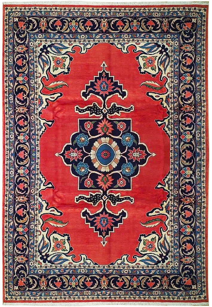 Handcrafted Persian Sarouk Rug 7' x 10' 8" Coral Red: Handcrafted Persian Sarouk Rug 7' x 10' 8" Coral Red Free continental US Shipping This stunning Persian Sarouk rug features a vibrant coral red hue, handcrafted by skilled Persian artisans. Adorned wi