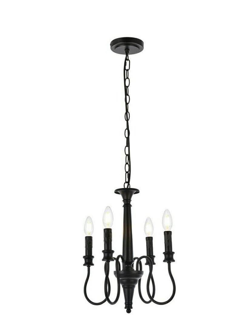 Flynx 4-Light Black Ceiling Chandelier 14 inch: Flynx 4-Light Black Ceiling Chandelier 14 inch This modern chandelier pendant features a sleek black finish and is designed with four candlestick-style lights. It is crafted from durable cast iron, ir