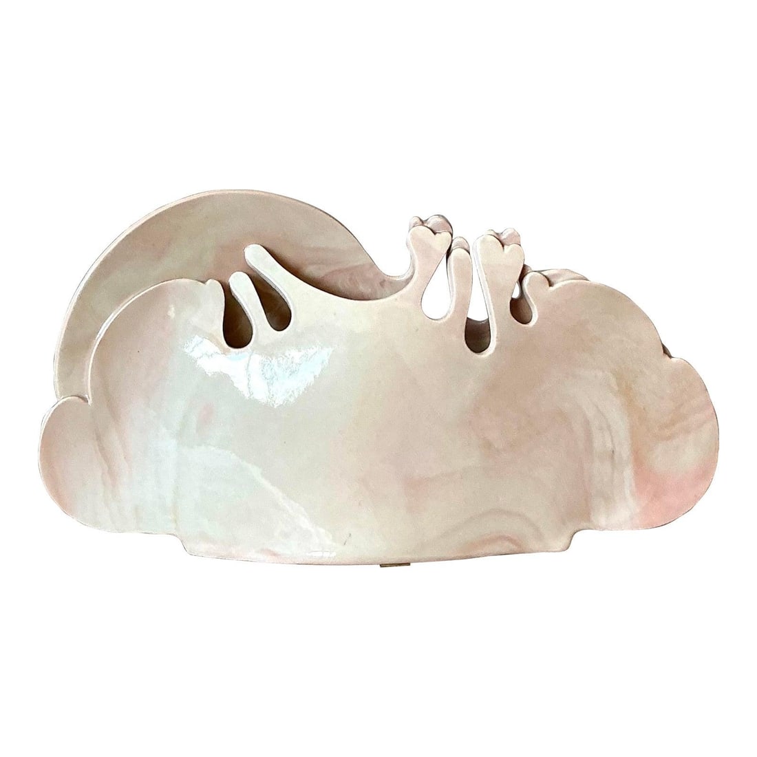 1980s Postmodern Ceramic Letter Holder or Napkin Stand with Cloud Motif: 1980s Postmodern Ceramic Letter Holder or Napkin Stand with Cloud Motif This vintage studio pottery piece features a double-walled, sculptural design inspired by biomorphic forms, with abstract cloud 