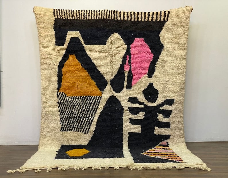 Handwoven Colorful Moroccan Rug 3.28 x 6.56 Feet: Handwoven Colorful Moroccan Rug 3.28 x 6.56 Feet Experience the vibrant beauty of this Fabulous Authentic Colorful Rug, handwoven in the Atlas Mountains by skilled Berber women weavers. Crafted using 