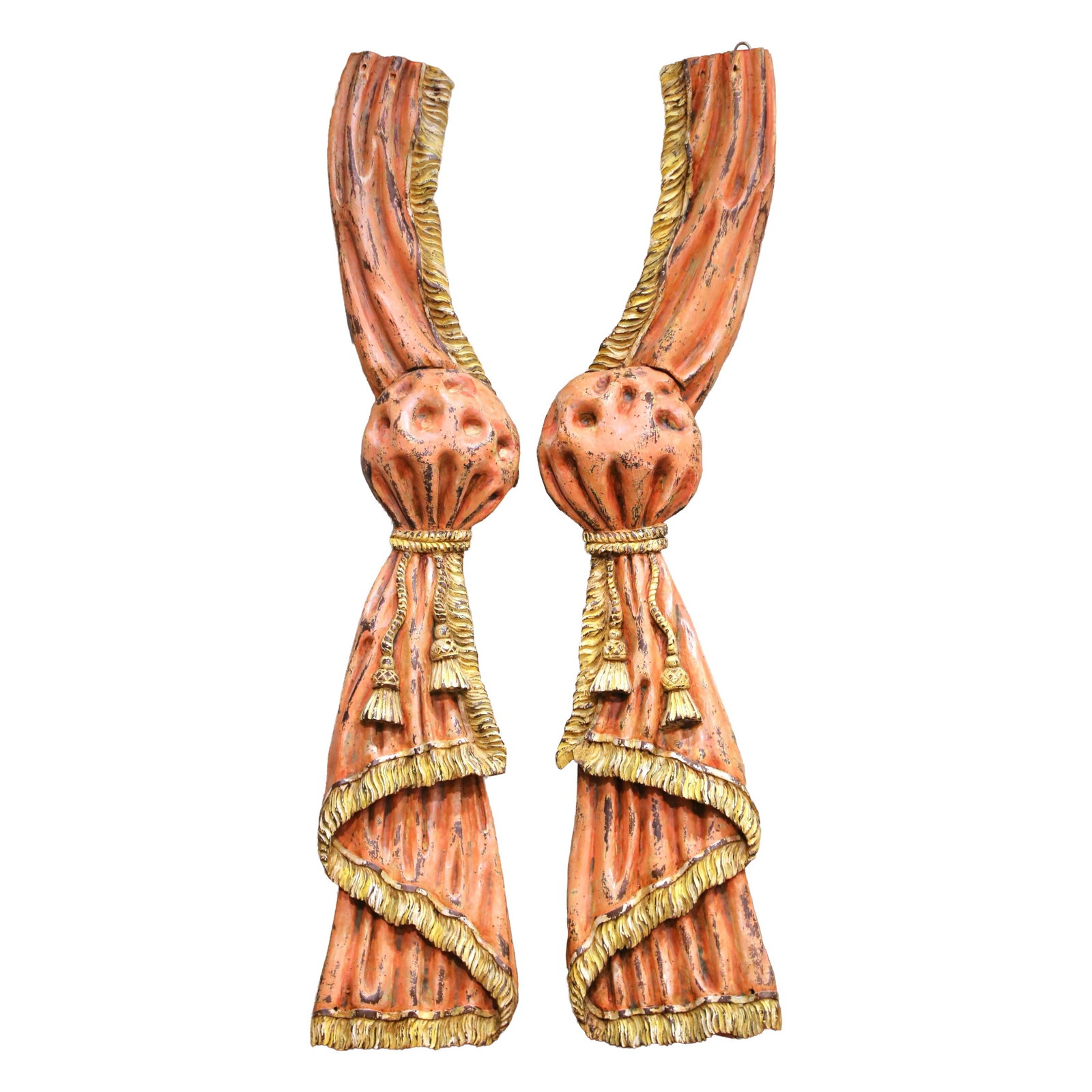 Set of 2 French oak wall tieback carvings hand-painted circa 1880 (1 of 7)