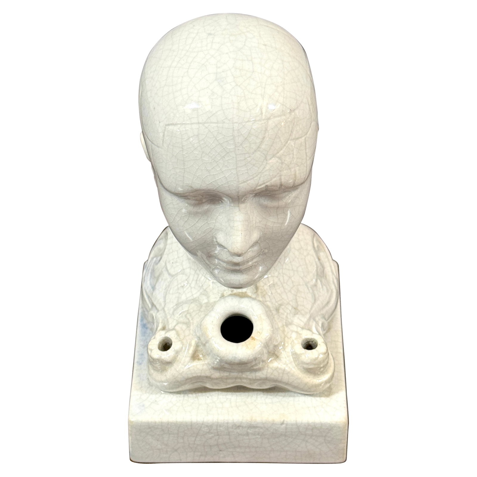Victorian Creamware Phrenology Bust Inkwell Staffordshire England Circa 1850: Victorian Creamware Phrenology Bust Inkwell Staffordshire England Circa 1850 This rare 19th-century Staffordshire creamware inkwell is modeled as a phrenology head, combining the Victorian fascination