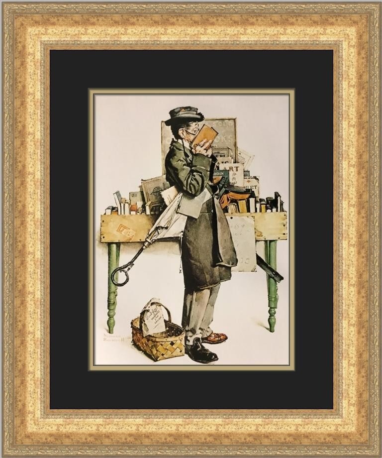 Norman Rockwell The Bookworm Custom Framed Print Art 1979: Norman Rockwell The Bookworm Custom Framed Print Art 1979 This exquisite custom framed print titled "The Bookworm" by renowned artist Norman Rockwell captures the essence of photorealism. Produced in 