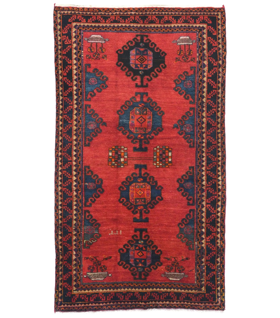 Handmade Vintage Geometric Oriental Wool Rug 4'4 x 7'7 Eco-Friendly 1970s: Handmade Vintage Geometric Oriental Wool Rug 4'4 x 7'7 Eco-Friendly 1970s Elevate your space with this Handmade Geometric Vintage Oriental Rug, perfect for entryways or any room in your home. This stu