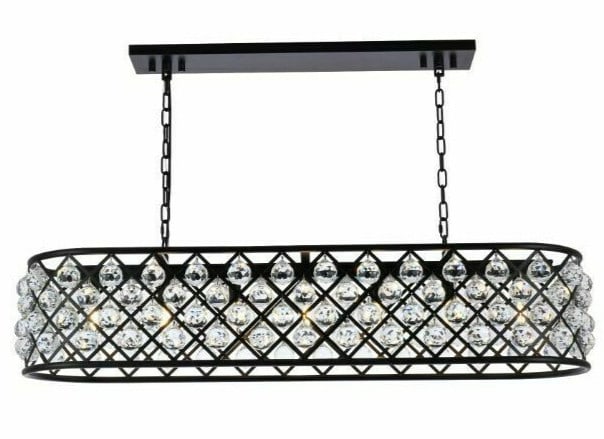 Madison 7 Light Crystal Chandelier Matte Black 50 in: Madison 7 Light Crystal Chandelier Matte Black 50 in This 7-light chandelier features a matte black finish with clear faceted royal cut crystal balls and a modern design. It is hardwired, height-adjus