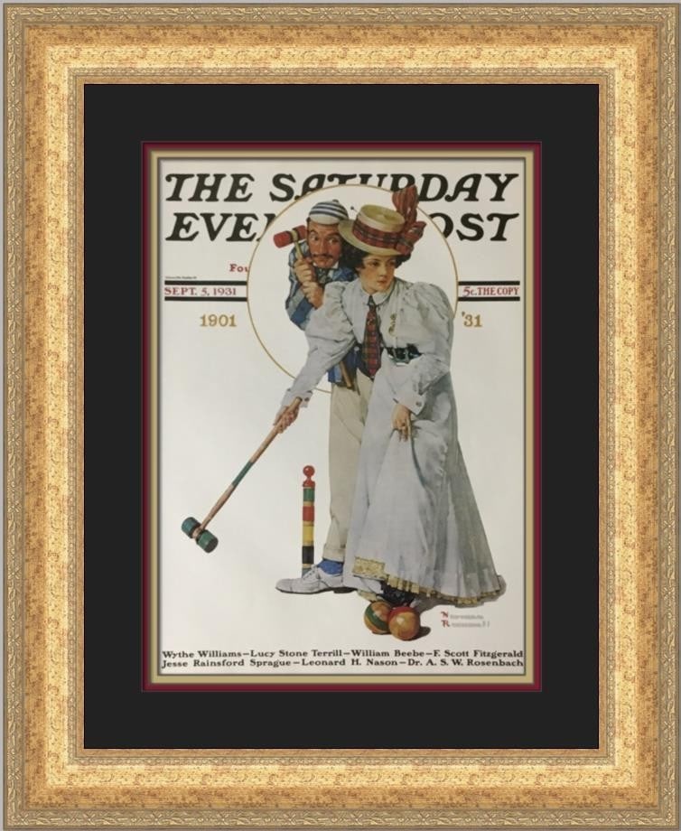 Norman Rockwell Wicket Thoughts Custom Framed Print 23x19 (1 of 2)