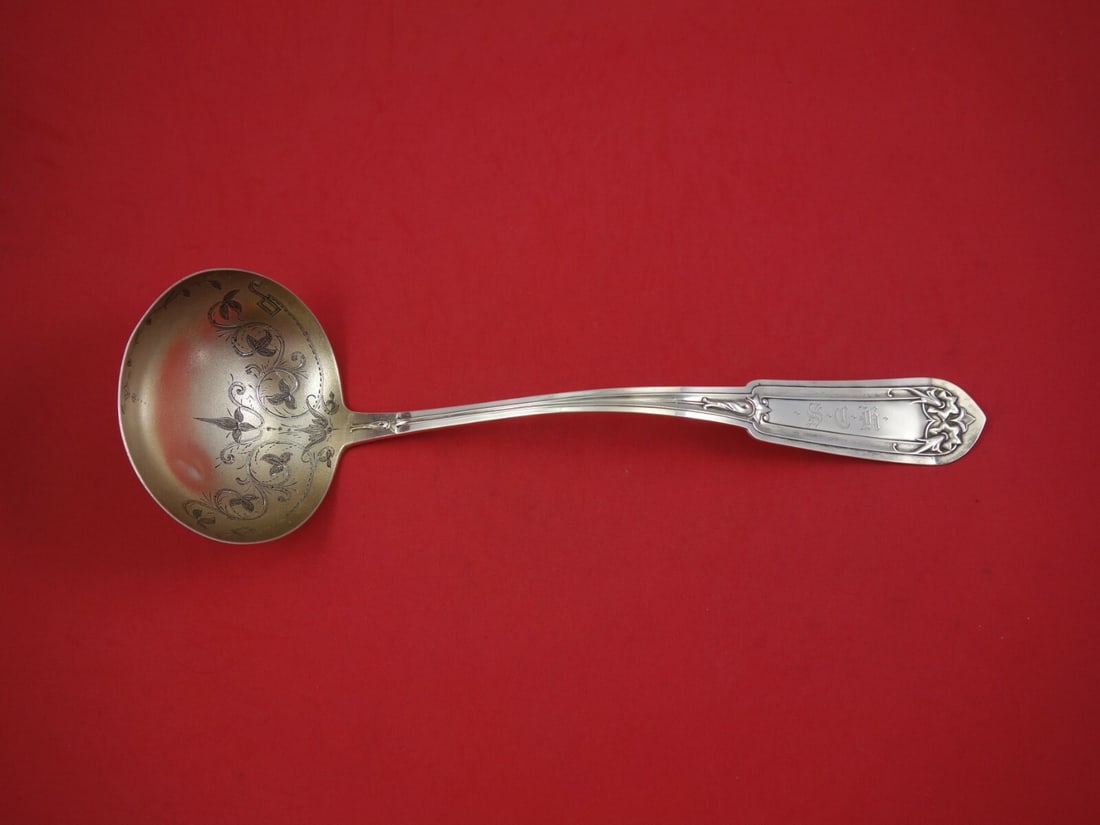 Whiting Fancy Tip Sterling Silver Soup Ladle 13 Inch Bright-Cut Bowl: Whiting Fancy Tip Sterling Silver Soup Ladle 13 Inch Bright-Cut Bowl This exquisite soup ladle from Whiting showcases a stunning bright-cut stippled bowl and a flat handle in the elegant Fancy Tip pat