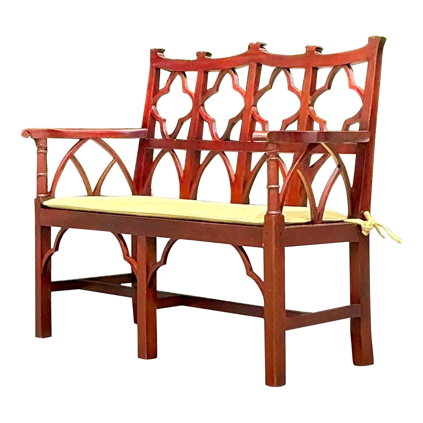 Vintage Regency Chinese Chippendale Wooden Bench 50 x 14.5 x 39.25 Brown (1 of 7)