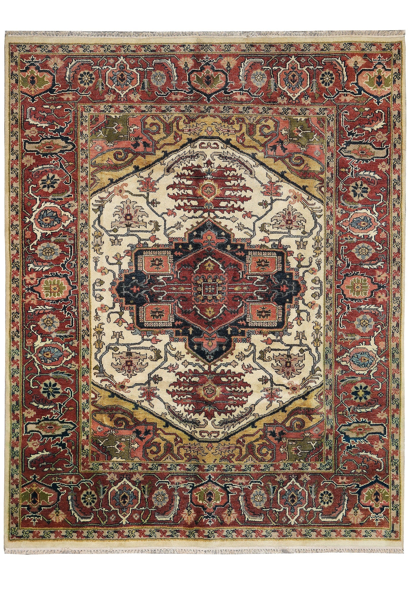 Handmade Serapi Rug 7.8 x 9.8 ft Fine Wool Persian Design: Handmade Serapi Rug 7.8 x 9.8 ft Fine Wool Persian Design Free continental US Shipping This 7.8 x 9.8 foot handmade Serapi rug is crafted from high-quality natural wool using traditional hand-knotting