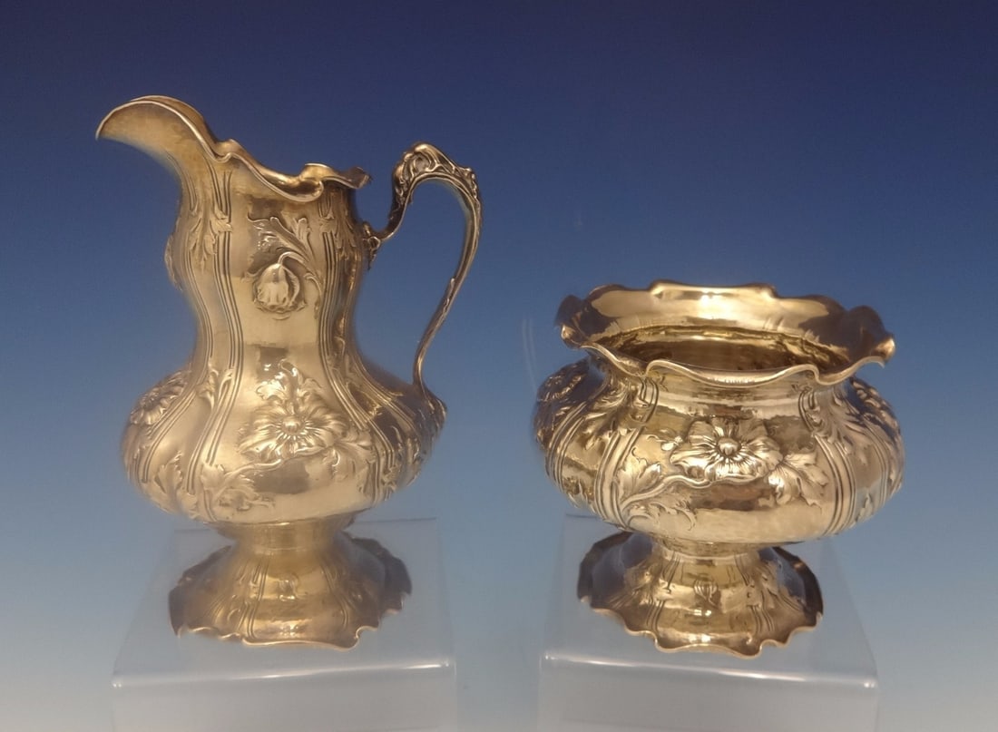 Art Nouveau Sterling Silver Sugar and Creamer Set 2pc by Black Starr & Frost: Art Nouveau Sterling Silver Sugar and Creamer Set 2pc by Black Starr & Frost Admire this exquisite 2-piece sugar and creamer set crafted in sterling silver by Black Starr & Frost, dating from 1890-190