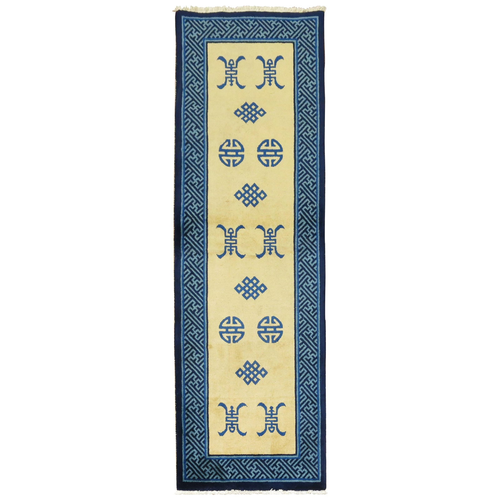 Rare Antique Chinese Wool Runner Empire Style Soft Blue 30x89: Rare Antique Chinese Wool Runner Empire Style Soft Blue 30x89 This exquisite antique Chinese runner features a captivating soft blue hue, perfect for enhancing any space. Hand-woven from high-quality 