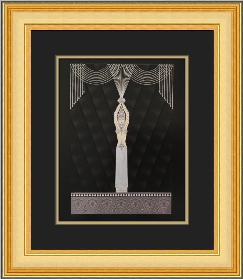 Framed Reproduction Print Erte Pearls and Diamonds Art Deco Lithograph: Framed Reproduction Print Erte Pearls and Diamonds Art Deco Lithograph This is a professionally custom framed reproduction of Erte's Pearls and Diamonds, presented as a matted and framed offset lithog