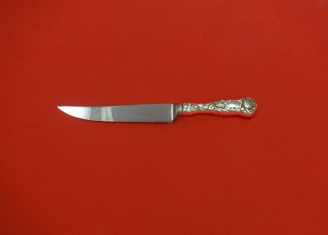 Alvin Bridal Rose Sterling Silver Steak Knife Custom Made 8.5": Alvin Bridal Rose Sterling Silver Steak Knife Custom Made 8.5" This custom-made Bridal Rose steak knife by Alvin showcases exquisite craftsmanship from the early to mid-20th century. Made of sterling 
