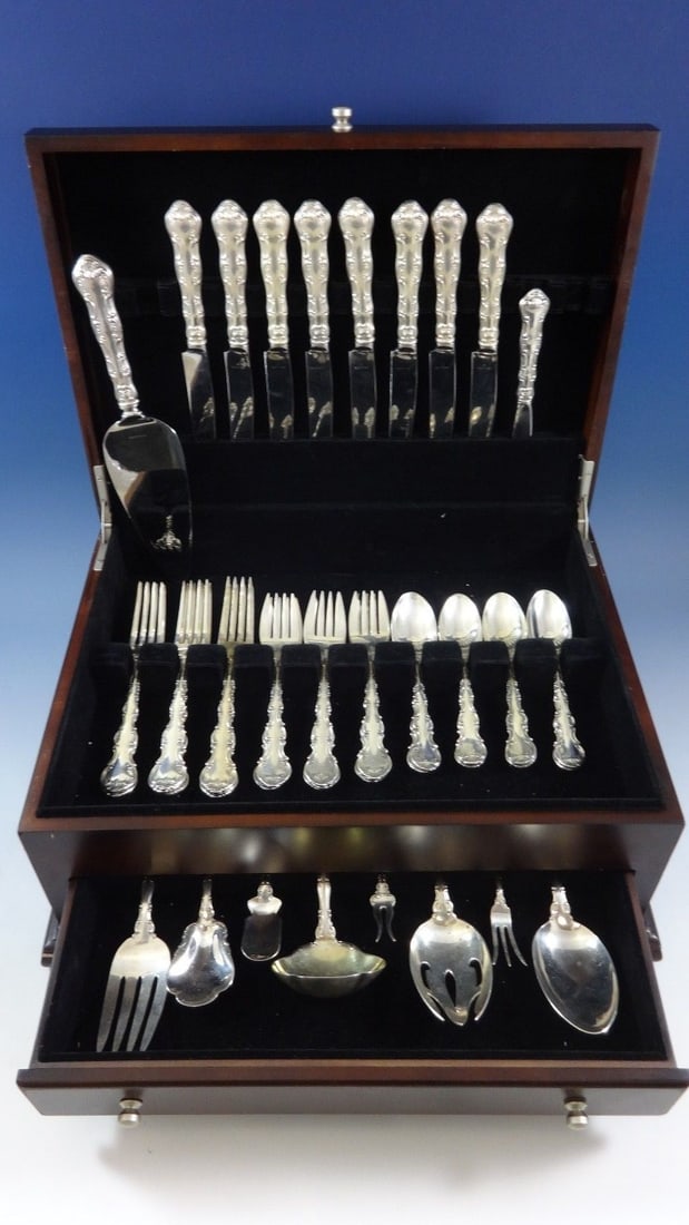Gorham Strasbourg Sterling Silver Flatware Set for 8 - 42 Pieces with Storage Chest: Gorham Strasbourg Sterling Silver Flatware Set for 8 - 42 Pieces with Storage Chest Introducing the Strasbourg Sterling Silver Flatware Set by Gorham, a stunning collection for eight that beautifully 