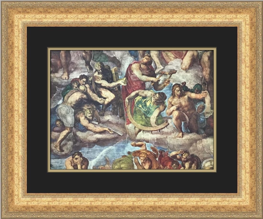 Custom framed open edition Michelangelo print The Last Judgement Martyrs: Custom framed open edition Michelangelo print The Last Judgement Martyrs This is a custom-framed offset lithograph print titled "The Last Judgement Martyrs" by Michelangelo. Produced in 1961, this ope