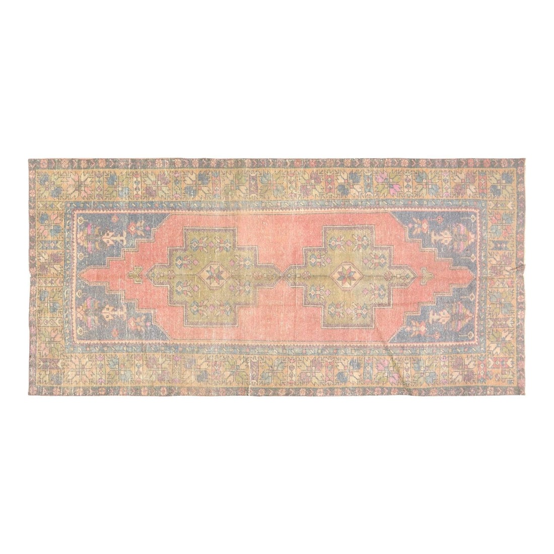 Turkish Anatolian Wool Area Rug Hand Knotted 4'1 x 8'7 Pink: Turkish Anatolian Wool Area Rug Hand Knotted 4'1 x 8'7 Pink This vintage Turkish Anatolian rug is hand-knotted from wool using traditional techniques, showcasing timeless craftsmanship with a modern d