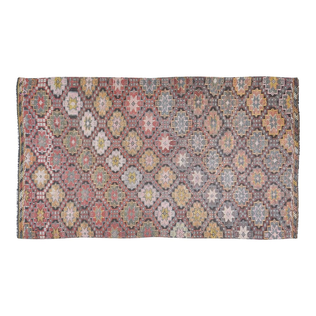 Anatolian Oushak Wool Flatweave Rug 5'8" x 10'5" Hand Knotted Vintage: Anatolian Oushak Wool Flatweave Rug 5'8" x 10'5" Hand Knotted Vintage This vintage Turkish Anatolian Oushak kilim rug features a hand-knotted flatweave construction with natural colors. Made from wool