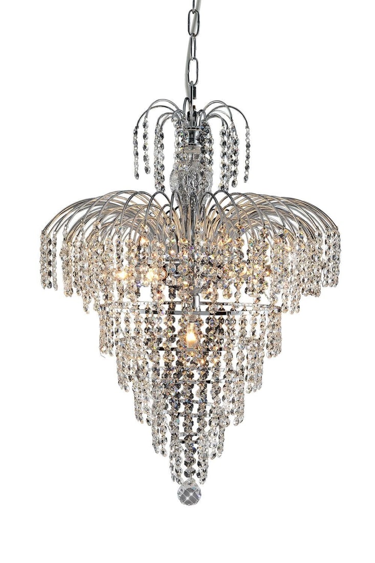 Artistry Falls Chrome Crystal 7-Light Chandelier 24 inch: Artistry Falls Chrome Crystal 7-Light Chandelier 24 inch This modern chandelier features a chrome-plated frame adorned with high-quality Grand King Cut K-9 crystals, creating a striking centerpiece fo