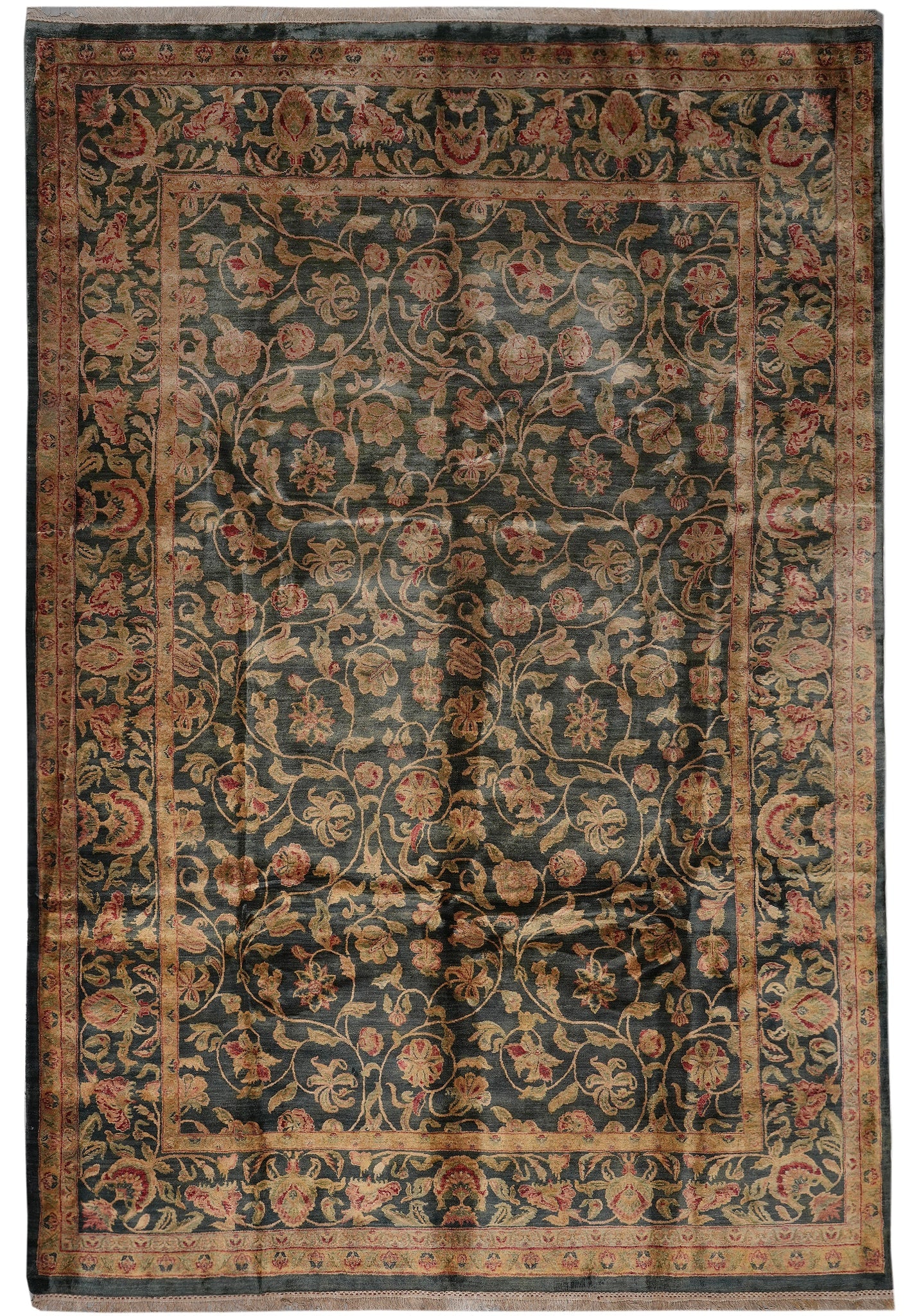 9.6 x 13.6 Dark Emerald Green Jaipur Hand-Knotted Wool Rug: 9.6 x 13.6 Dark Emerald Green Jaipur Hand-Knotted Wool Rug Free continental US Shipping Hand-knotted Jaipur wool rug in a dark emerald green color. Handmade by skilled artisans in India, it features a