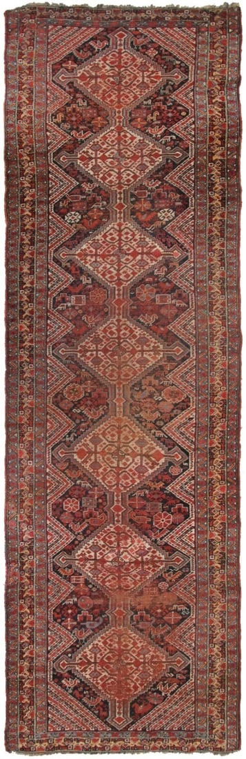 Antique Wool Tribal Runner 3x10 Handmade Ghashghai 89cm x 297cm (1 of 9)