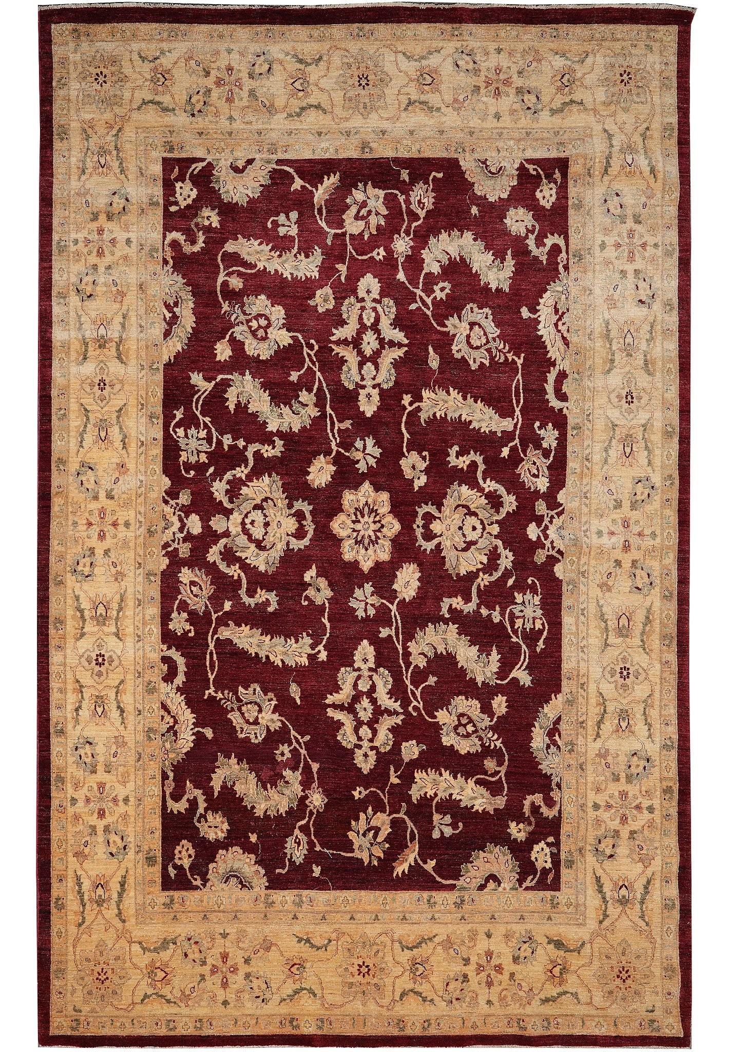 8.8 x 13.4 Handmade Zigler Chobi Rug Natural Organic Wool Burgundy: 8.8 x 13.4 Handmade Zigler Chobi Rug Natural Organic Wool Burgundy Free continental US Shipping This fine quality handmade Zigler Chobi rug features a warm burgundy palette with a traditional Persian-
