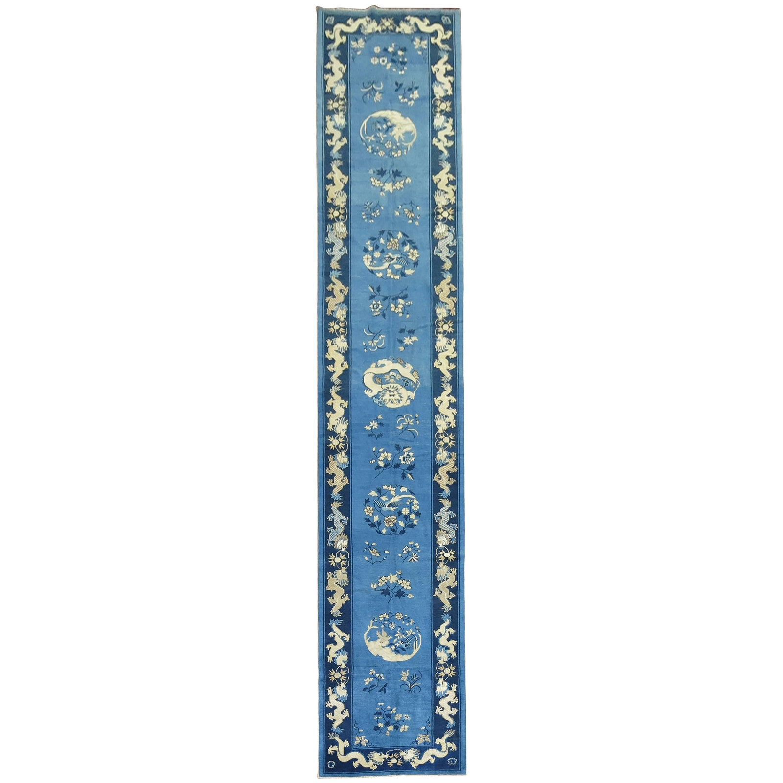 Rare Antique Chinese Peking Dragon Runner Hand-Woven Wool 3'6'' x 20'4'': Rare Antique Chinese Peking Dragon Runner Hand-Woven Wool 3'6'' x 20'4'' This extraordinary Chinese Peking Dragon Runner features a striking pictorial dragon motif, beautifully hand-woven from high-qu