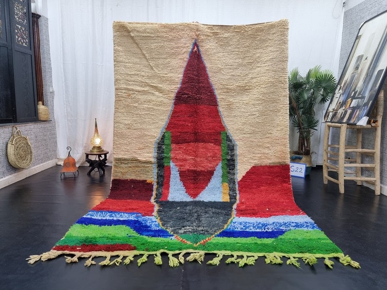 Authentic Handwoven Colorful Rug 100% Wool from Morocco 8 x 5 Feet: Authentic Handwoven Colorful Rug 100% Wool from Morocco 8 x 5 Feet Elevate your home decor with this vibrant, handwoven rug crafted by local Berber women in the picturesque Atlas Mountains. Made from 