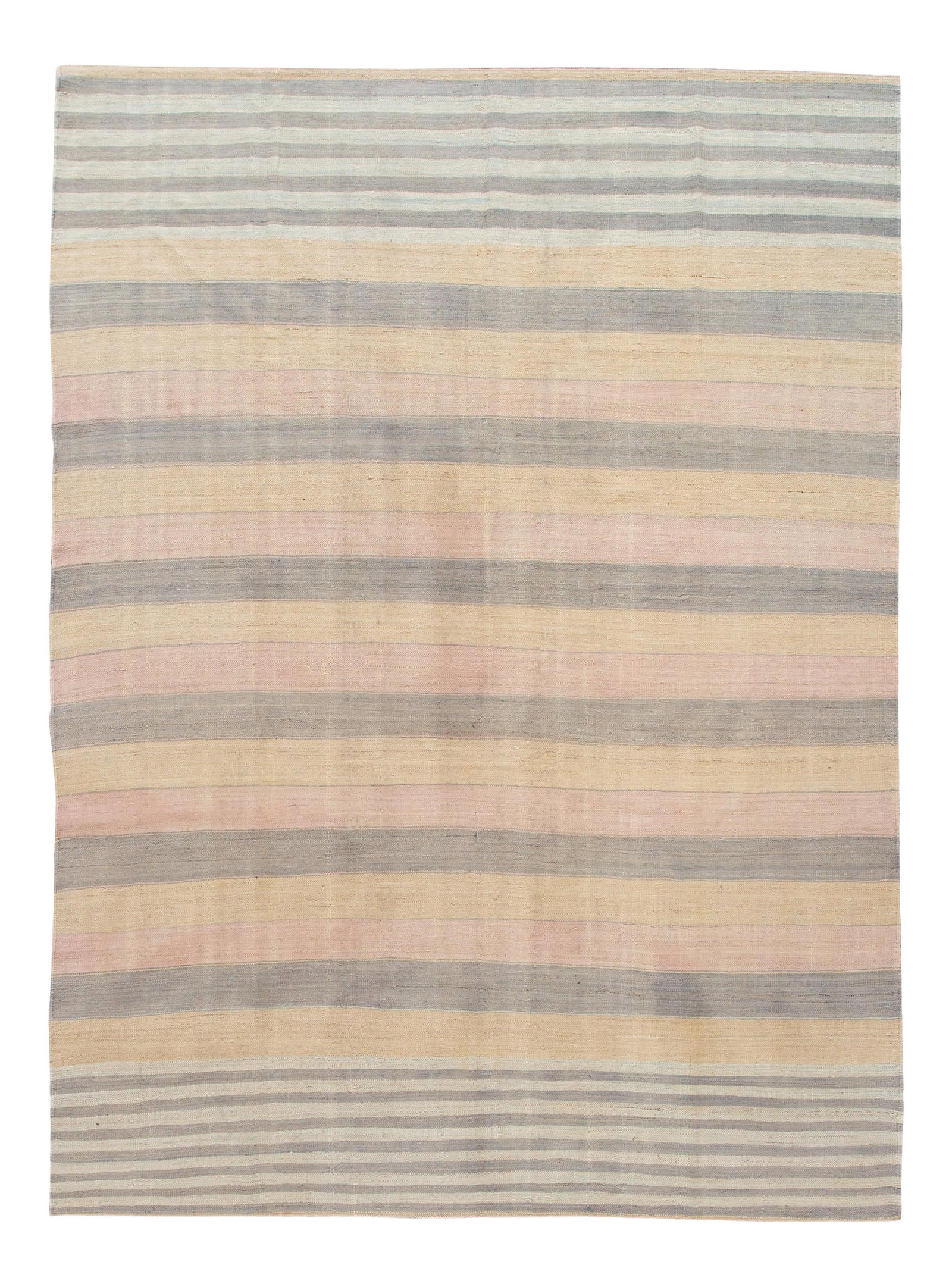 Geometric Stripe Wool Kilim Rug 8'7 x 11'11 Pink: Geometric Stripe Wool Kilim Rug 8'7 x 11'11 Pink Enhance your living space with this stunning Striped Modern Kilim Room Size Wool Rug. Hand-knotted from high-quality wool, this flat-weave rug features