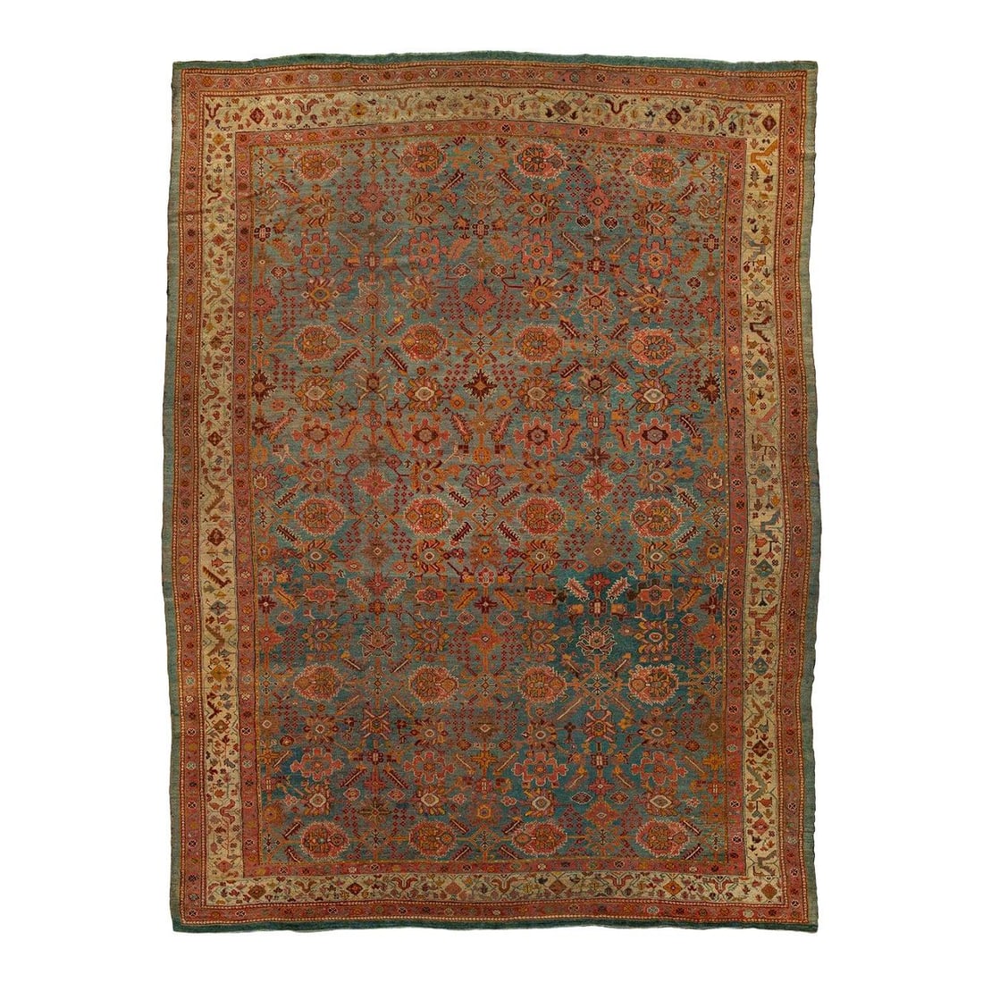 11'8" x 15'9" Antique Oushak Wool Rug in Muted Teal (1 of 10)