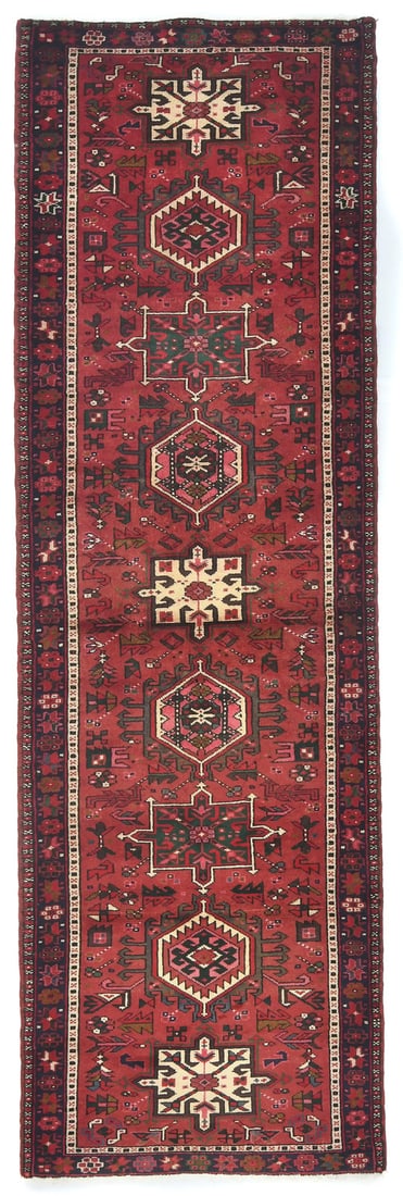 Vintage Tribal Geometric Wool Runner Rug 2'10 x 9'6: Vintage Tribal Geometric Wool Runner Rug 2'10 x 9'6 Introducing a stunning vintage tribal geometric runner rug, ideal for enhancing the decor of your kitchen, hallway, or bedroom. Measuring 2'10" x 9'
