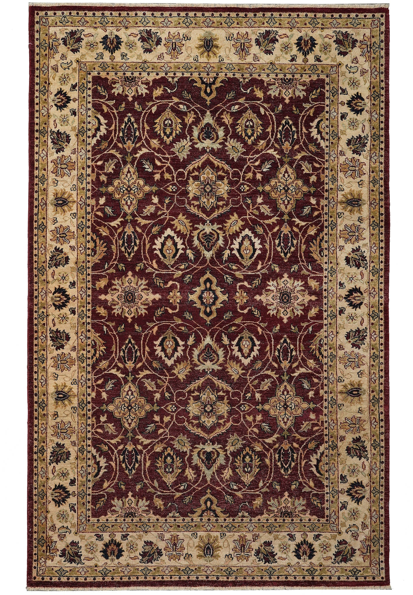 6 x 9 Rich Burgundy Natural Silky Wool Hand-Knotted Zigler Chobi Rug: 6 x 9 Rich Burgundy Natural Silky Wool Hand-Knotted Zigler Chobi Rug Free continental US Shipping Hand-knotted Zigler Chobi rug in a rich burgundy color, made from natural silky wool and presented in 