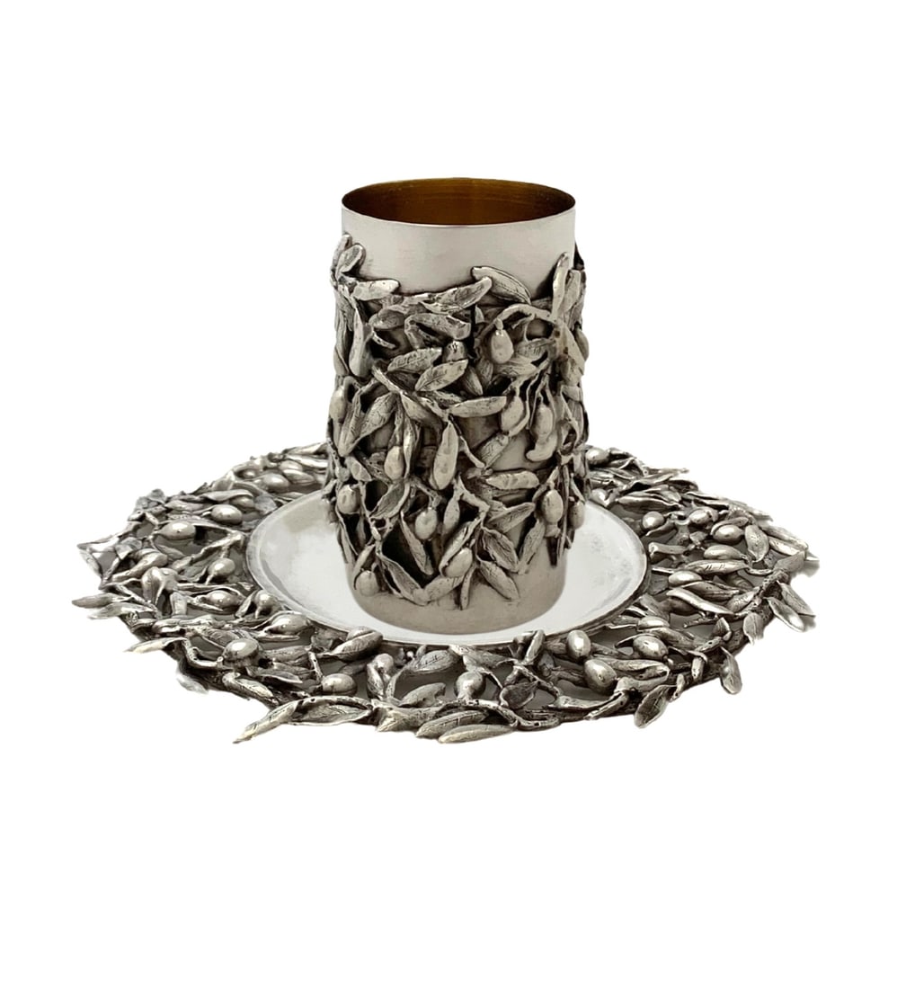 Italian 925 Sterling Silver Cup and Tray Olive Leaf Design (1 of 4)
