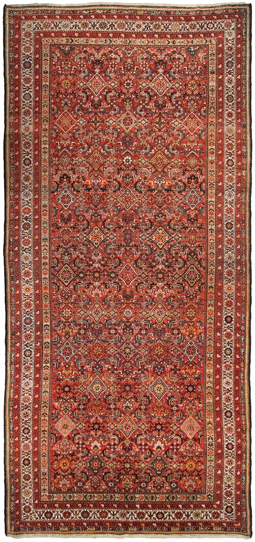 Antique Farahan geometric wool area rug 6'3 x 13'6 circa 1900: Antique Farahan geometric wool area rug 6'3 x 13'6 circa 1900 This authentic antique Persian Farahan rug dates back to circa 1900 and features a traditional geometric pattern in a rare size. Hand-knot