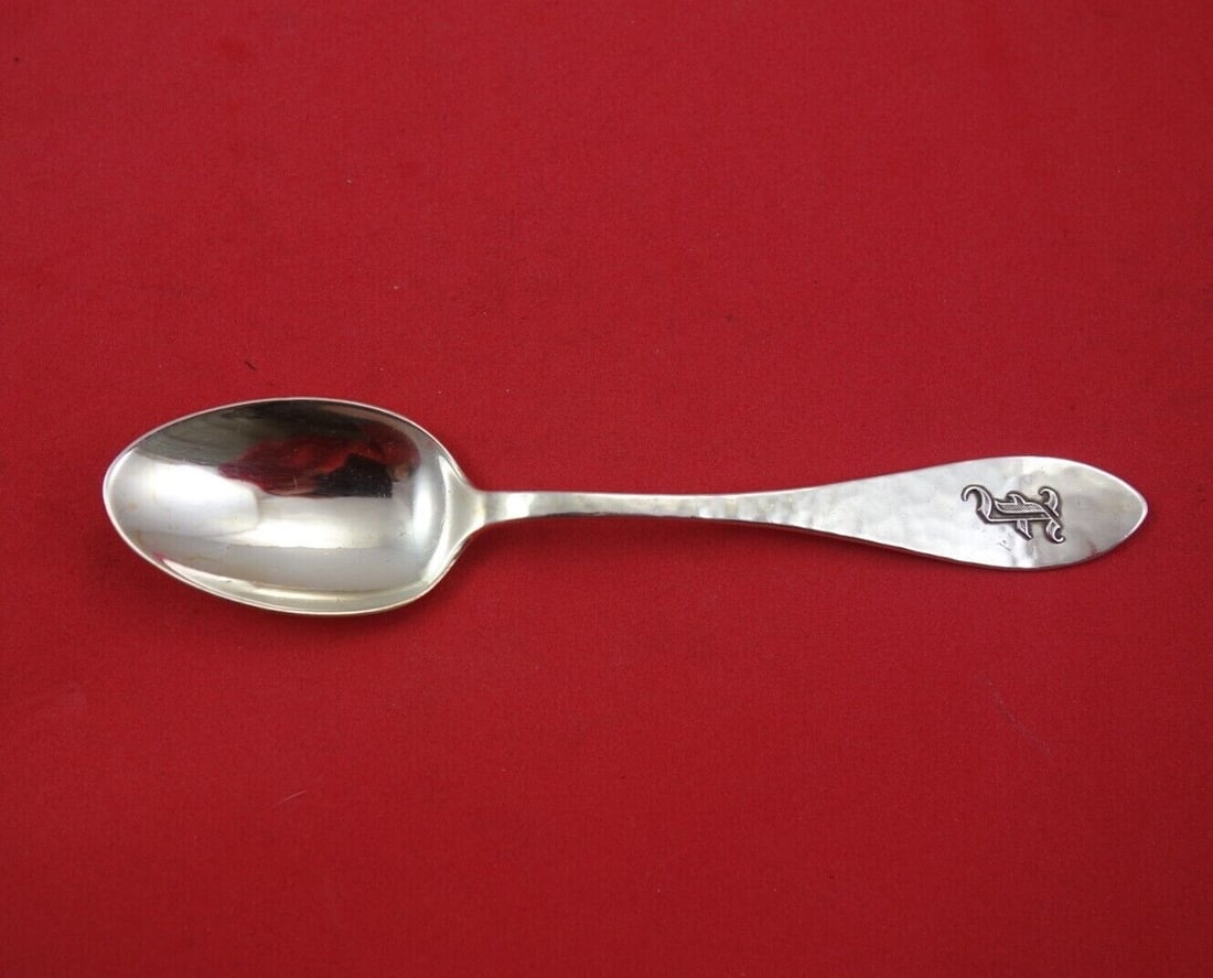 Shreve Antique Hammered Sterling Silver Teaspoon Monogram F 5 7/8: Shreve Antique Hammered Sterling Silver Teaspoon Monogram F 5 7/8 This exquisite Shreve sterling silver teaspoon features a stunning Antique Hammered design and measures 5 7/8 inches in length. The sp