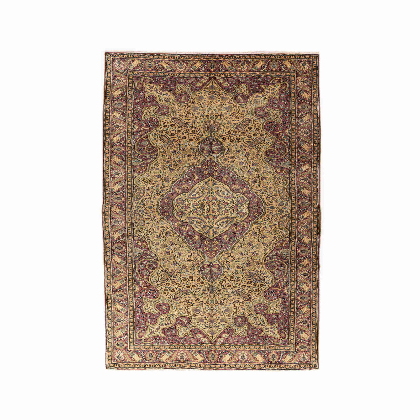 Authentic Handmade Kayseri Wool Carpet 79.5 x 116.5 Inches: Authentic Handmade Kayseri Wool Carpet 79.5 x 116.5 Inches This authentic handmade Kayseri carpet showcases exquisite craftsmanship, featuring a luxurious wool on cotton blend. It is meticulously wove