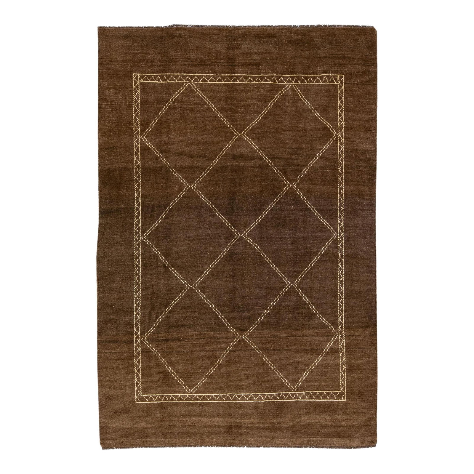 Handmade Moroccan Tribal Wool Rug 6'10 x 10'2 Brown Beige Accents: Handmade Moroccan Tribal Wool Rug 6'10 x 10'2 Brown Beige Accents Enhance your space with this stunning handmade Moroccan-style wool rug from the Northwest collection. It showcases a rich brown color 