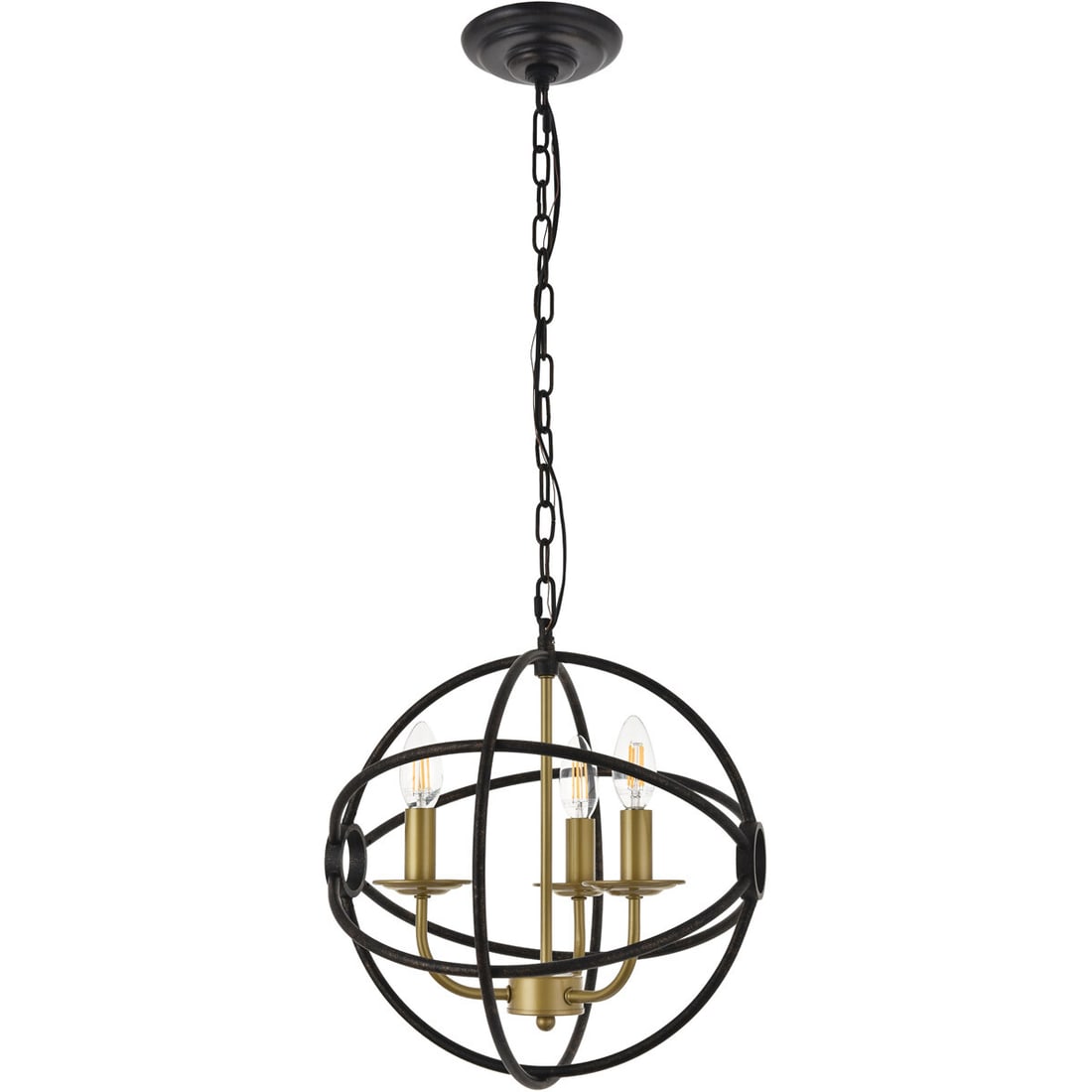 Living District Octavia 3 Light Pendant Chandelier Brass Dark Brown: Living District Octavia 3 Light Pendant Chandelier Brass Dark Brown This modern pendant chandelier features a brass and dark brown metal frame with a round globe-inspired design and downward light dir