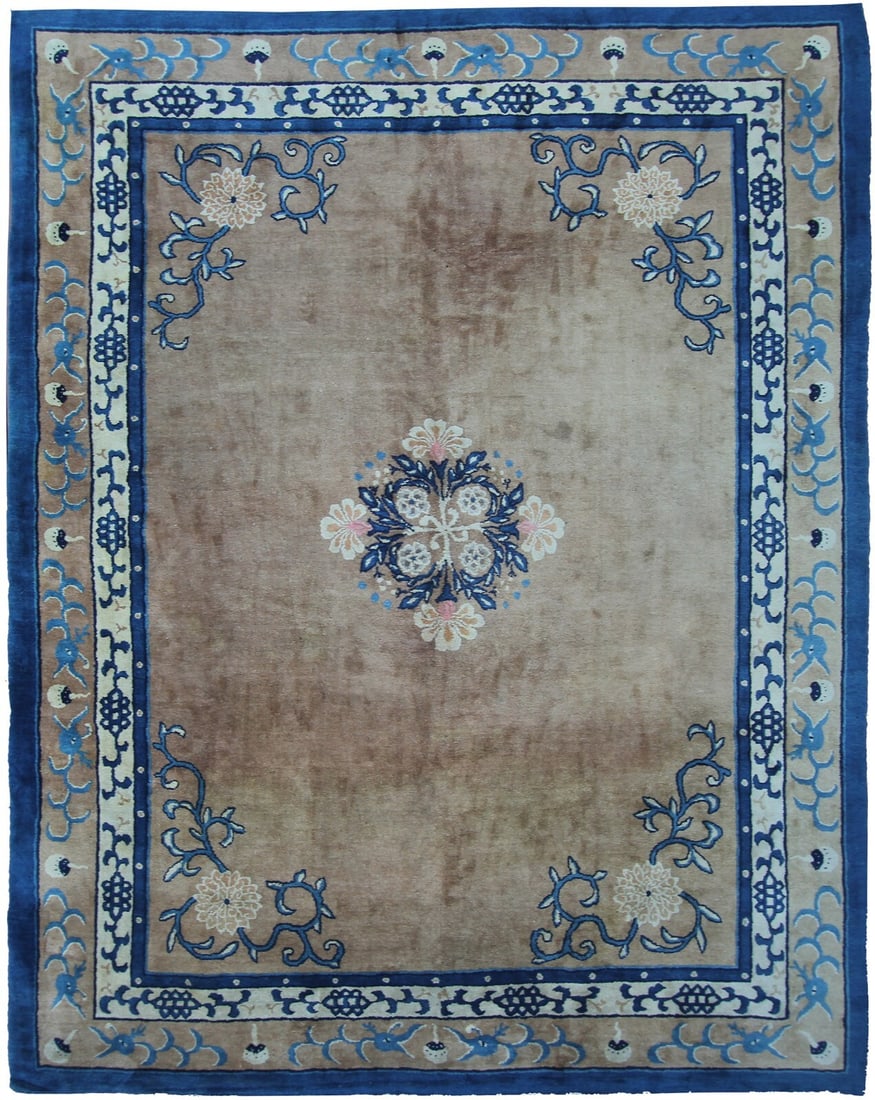 Antique Chinese Peking Wool Dragon Area Rug 9x12: Antique Chinese Peking Wool Dragon Area Rug 9x12 This rare antique Chinese Art Deco rug, dating to circa 1880, features a striking five-claw dragon design and a central Shou symbol, representing longe