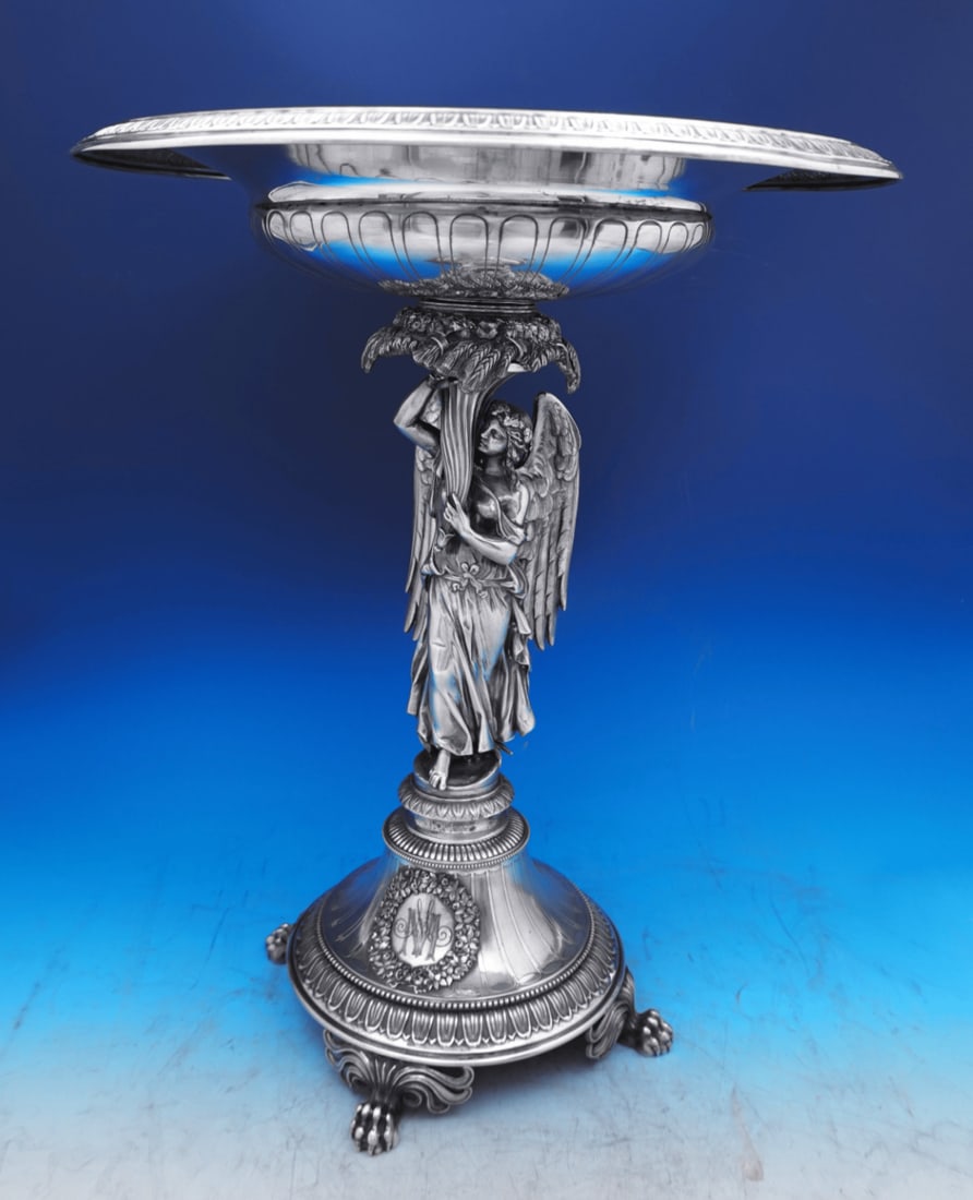 Sy Wagner 750 Silver Figural Centerpiece with Angel and Lions Paw Feet (1 of 10)
