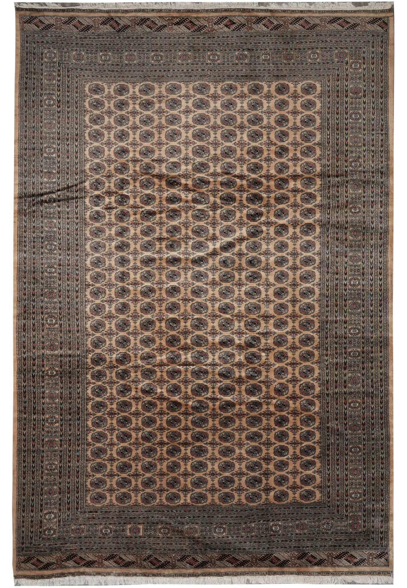 11.3 x 15.3 Handmade Pakistan Bokhara Rug Soft Wool Tekke Design: 11.3 x 15.3 Handmade Pakistan Bokhara Rug Soft Wool Tekke Design Free continental US Shipping A large handmade Bokhara rug from Pakistan, crafted in soft premium wool with a high-density hand-knotted 