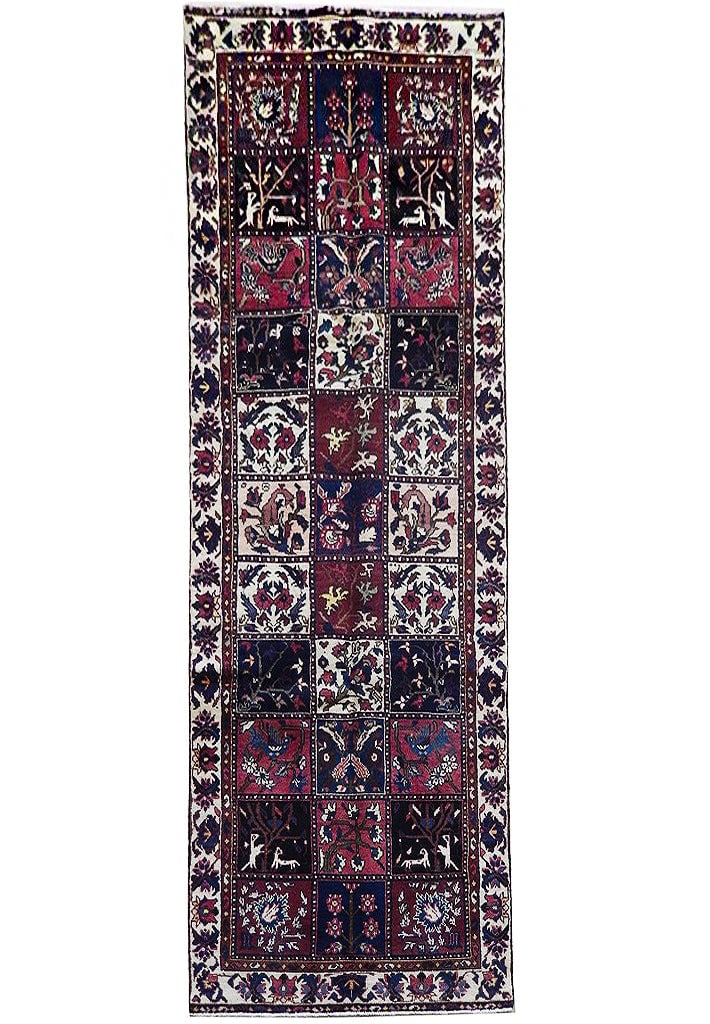 Handcrafted Semi-Antique Persian Bakhtiari Rug 3'4 x 9'8 Wine Red: Handcrafted Semi-Antique Persian Bakhtiari Rug 3'4 x 9'8 Wine Red Free continental US Shipping Discover the allure of this semi-antique Persian Bakhtiari rug, meticulously handcrafted by skilled Persi