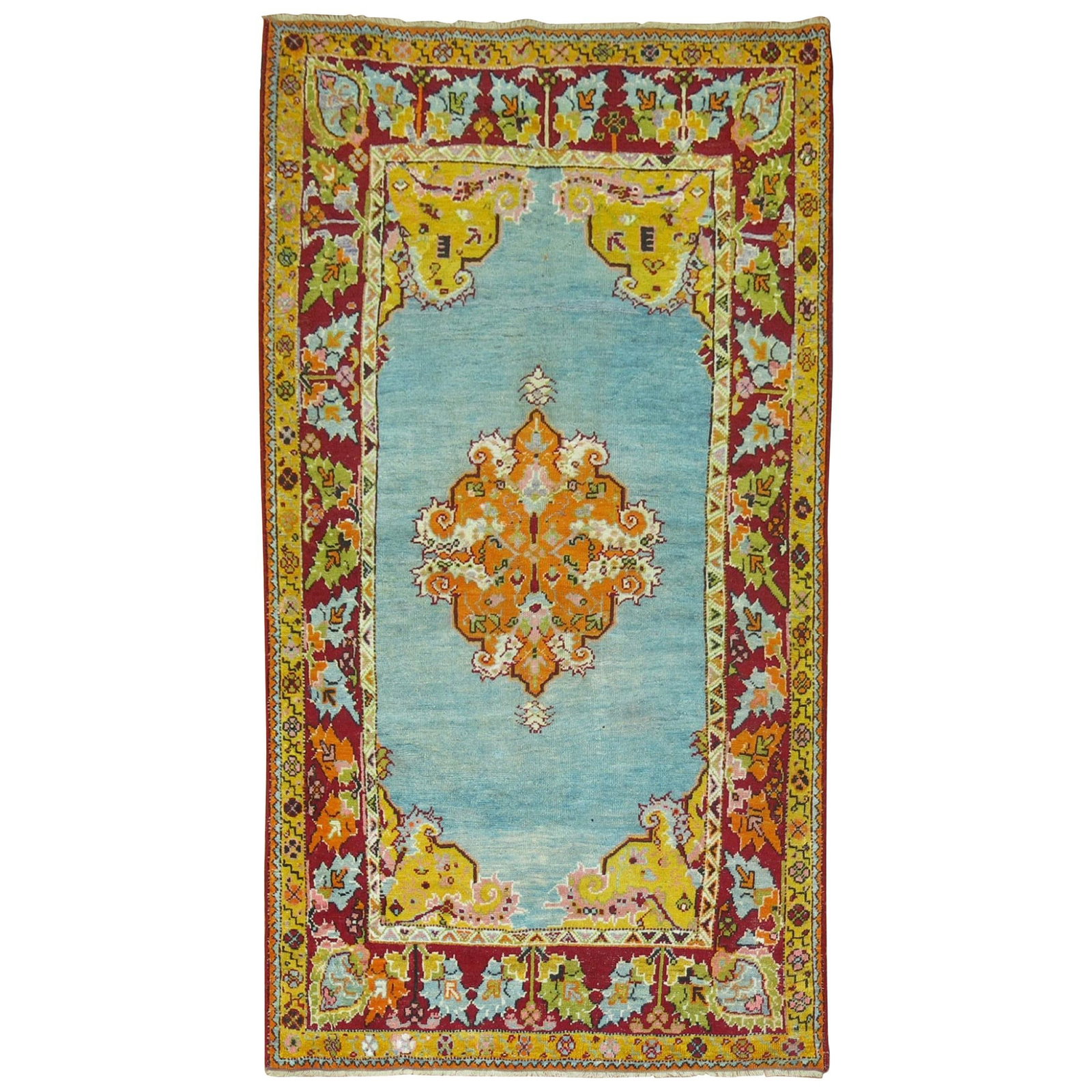 Rare Early 20th Century Turkish Melas Rug Oushak Style Electric Blue: Rare Early 20th Century Turkish Melas Rug Oushak Style Electric Blue This exquisite early 20th century Turkish Melas rug showcases a vibrant electric blue background that beautifully captures the esse