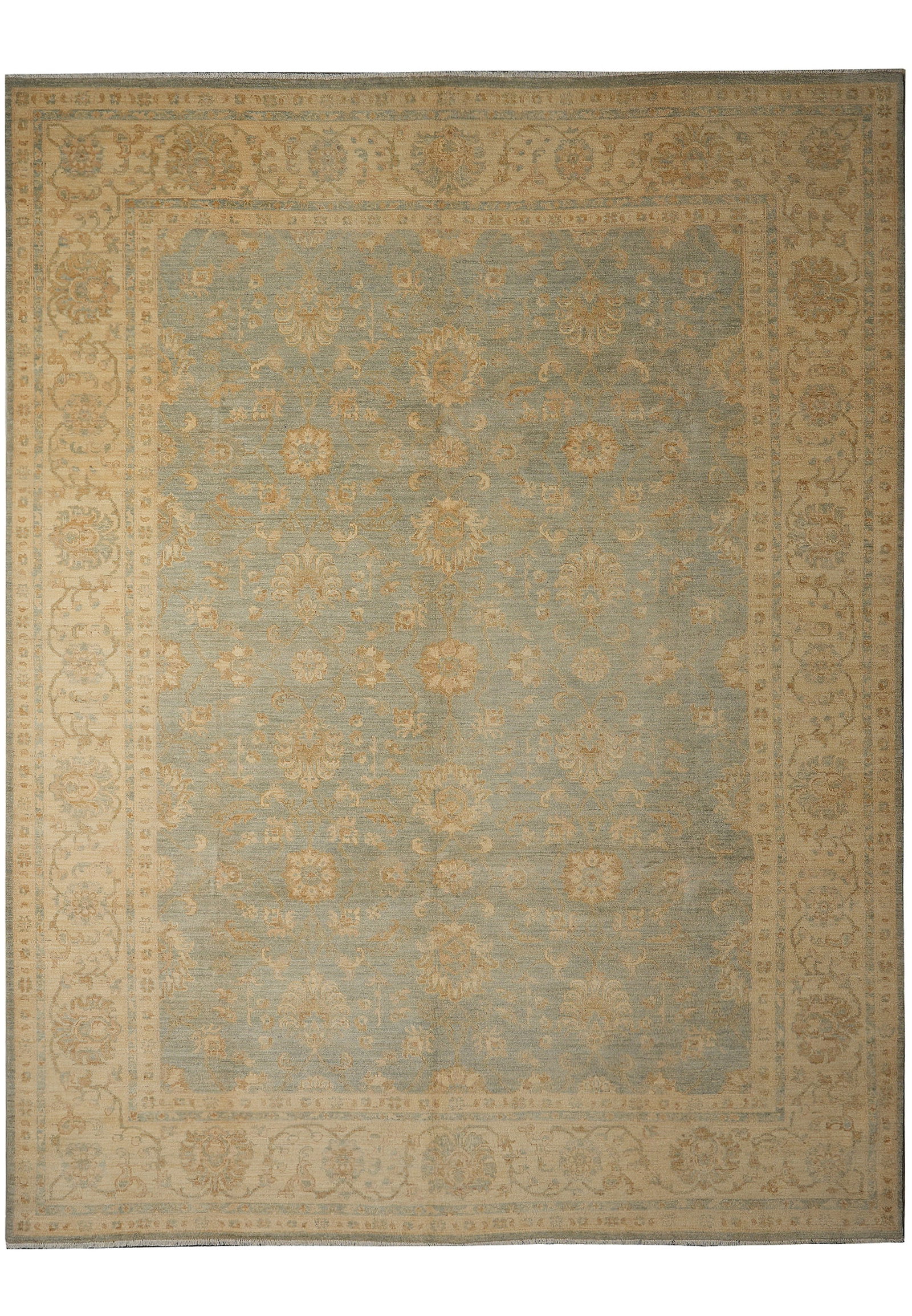106 x 134 Hand Knotted Zigler Chobi Peshawar Wool Rug Green Gold (1 of 15)