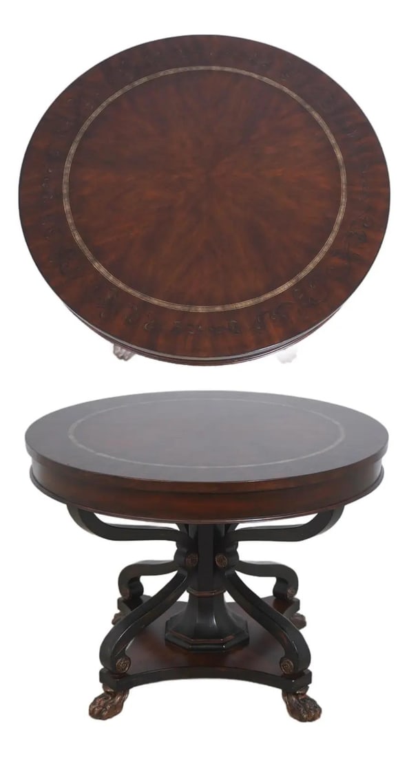 French Empire Style Mahogany Pedestal Table with Inlay and Carved Ball Claw Feet (1 of 10)