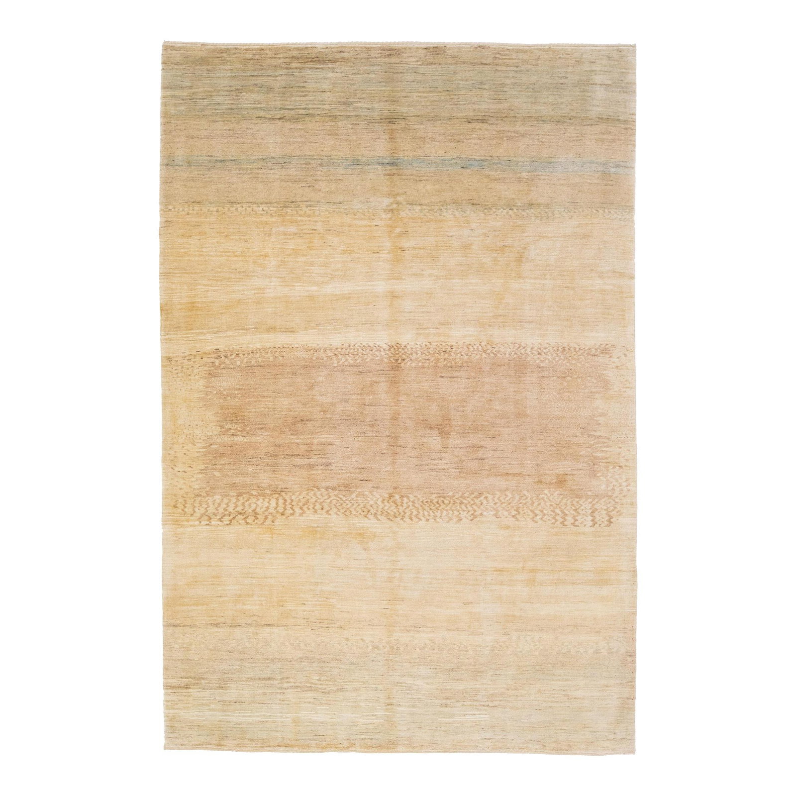 Modern Shouli Gabbeh Beige Wool Rug 3'7 x 5'7 Geometric Design: Modern Shouli Gabbeh Beige Wool Rug 3'7 x 5'7 Geometric Design Enhance your living space with this exquisite Early 21st Century Modern Shouli Gabbeh-style handmade wool rug. Featuring a beautiful beig
