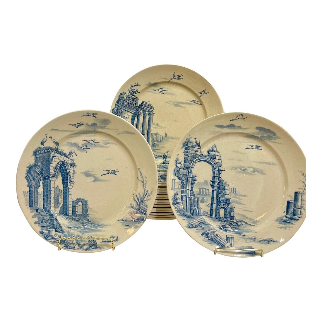 Set of 18 Gien French Faience Plates Ruines Pattern c.1900 (1 of 10)